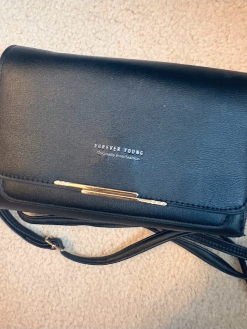 Forever Young Black Crossbody with Gold Accent Bar